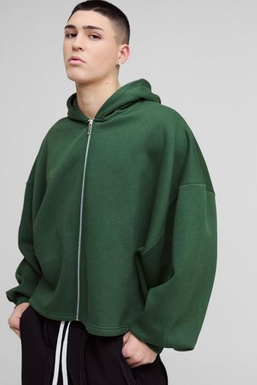 Extreme Oversized Boxy Zip Through Hoodie forest