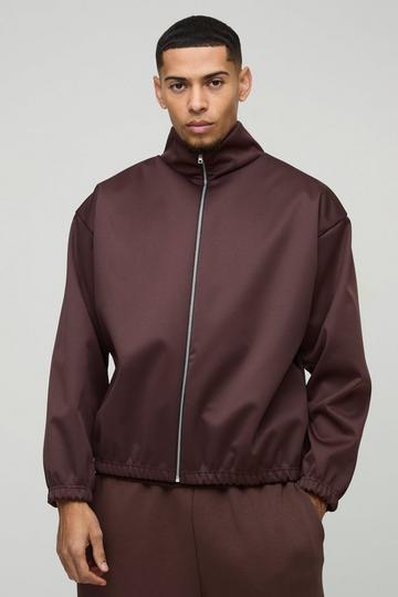 Extreme Oversized Boxy Scuba Zip Through Jacket chocolate