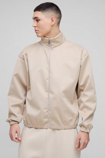 Extreme Oversized Boxy Scuba Zip Through Jacket stone