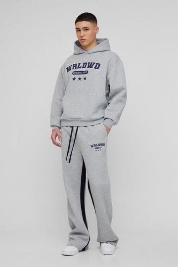 Oversized Boxy Worldwide Star Varsity Hooded Gusset Tracksuit grey marl