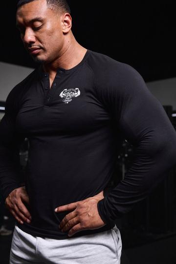 Black Man Active X OG Gym Muscle Fit Long Sleeve Henley