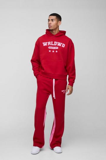 Oversized Boxy Worldwide Star Varsity Hooded Gusset Tracksuit red