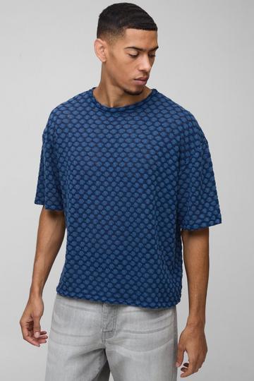 Blue Oversized Boxy Jersey Jacquard T-shirt