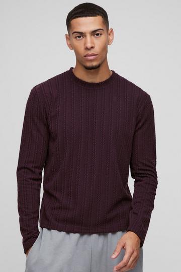 Boxy Cable Long Sleeve Sweatshirt plum