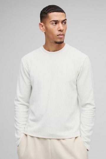 Ecru White Boxy Cable Long Sleeve Sweatshirt