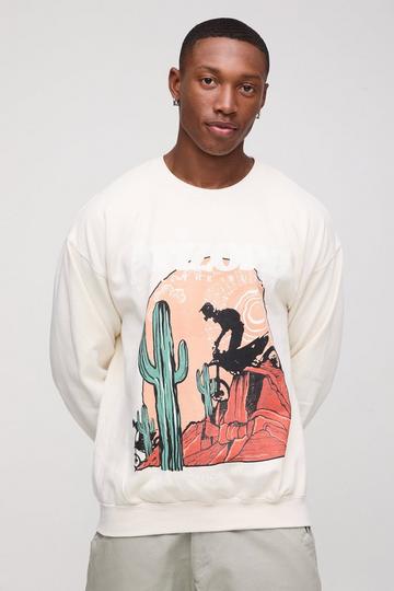 Ecru White Oversized Western Arizona Graphic Washed Sweatshirt