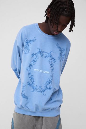 Oversized Gebleekte Official Trui Met Reliëf En Print pastel blue