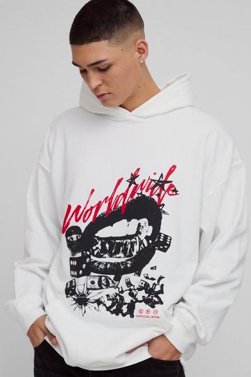 Oversized Worldwide Money Graphic Hoodie white