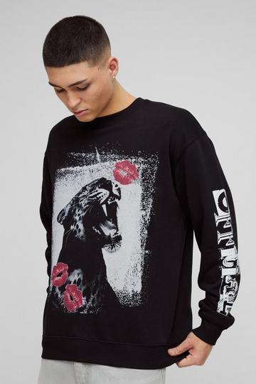 Black Oversized Cheetah Digital Graphic Sweatshirt