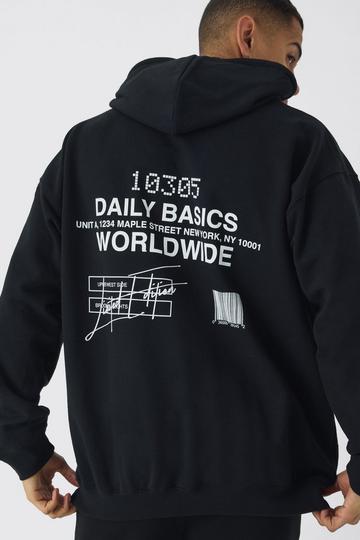 Oversized Daily Basics Worldwide Graphic Hoodie black