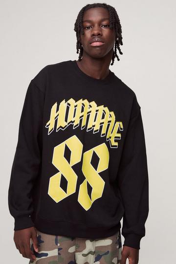 Black Oversized Varsity Homme 88 Graphic Sweatshirt