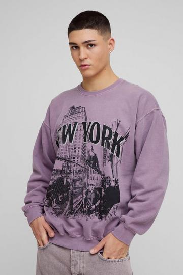 Burgundy Red Oversized Washed New York Graphic Sweatshirt