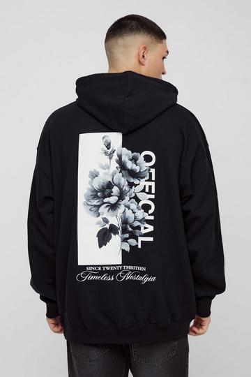 Oversized Floral Gaphic Hoodie black