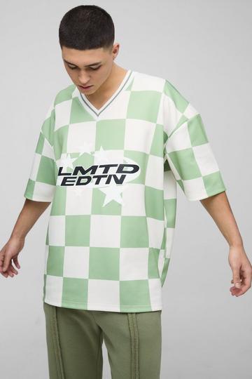 Oversized Structured Heavyweight Checkerboard Sports T-Shirt sage