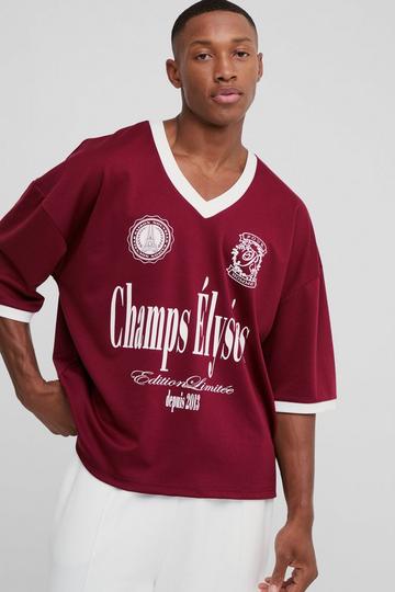 Burgundy Red Boxy Champs Elisse V Neck Sports T-shirt