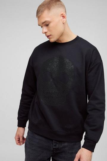 Black Oversized Skeleton Beaded Sweatshirt