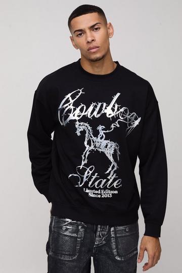 Black Oversized Western Metallic Graphic Sweatshirt