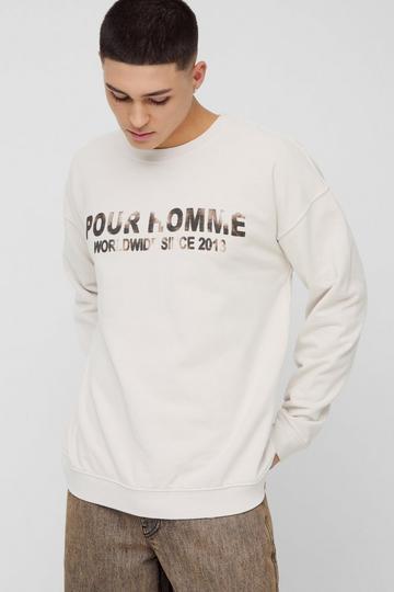 Oversized Pour Homme Vintage Slogan Print Sweatshirt ecru