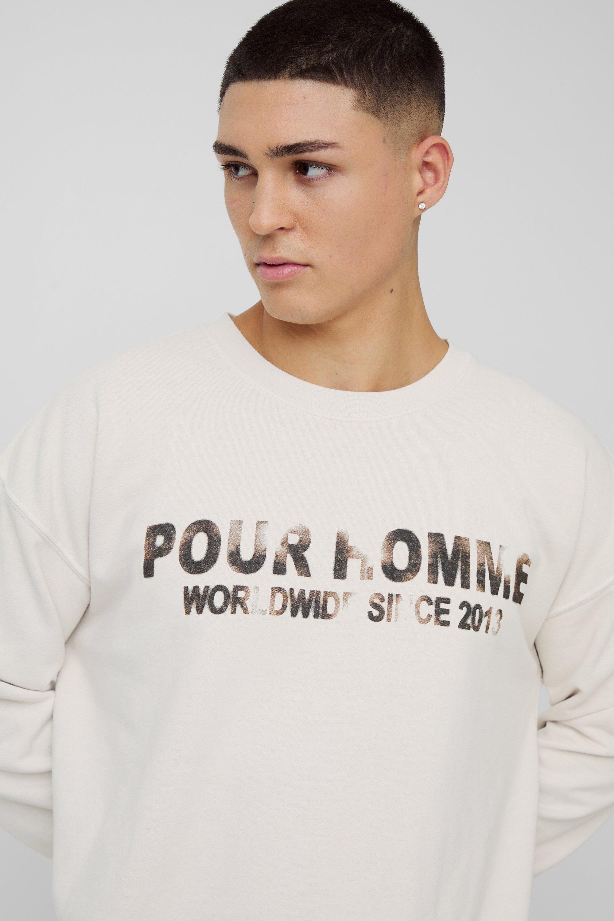 Oversized Pour Homme Vintage Slogan Print Sweatshirt boohoo NO