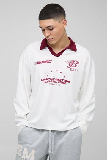 Oversized Moto Long Sleeve Rugby Polo ecru