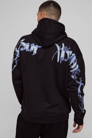 Black Oversized Over Seams Gothic Graphic Hoodie