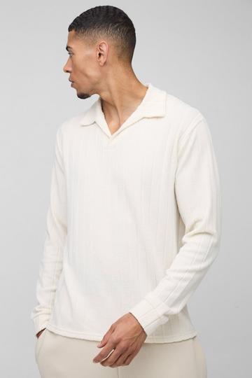 Brushed Wide Rib Revere Long Sleeve Polo ecru