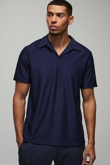 Regular Fit Textured Revere Polo navy