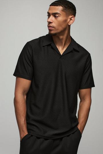 Black Regular Fit Textured Revere Polo