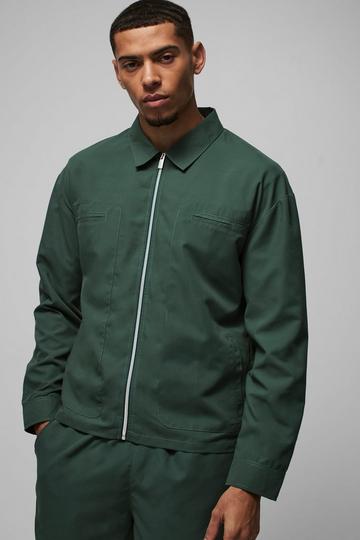 Regular Fit Pocket Detail Nylon Overshirt forest