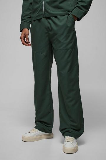 Relaxed Fit Panel Detail Elasticated Waist Nylon Trouser forest