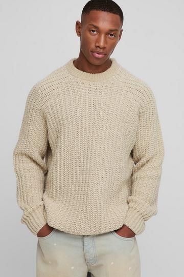 Oversized Raglan Detail Boucle Knit Jumper stone