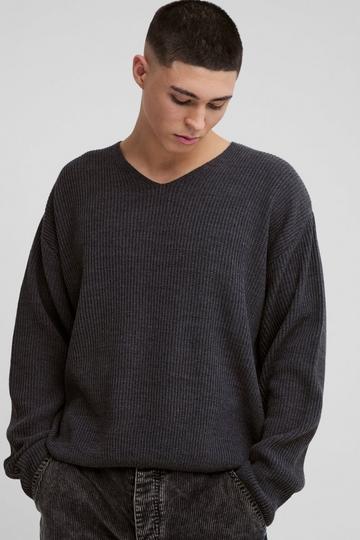 Boxy V Neck Waffle Knit Jumper charcoal