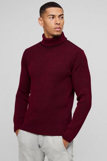 Regular Fit Funnel Neck Plated Ribbed Knit Jumper black