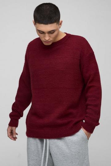 Fluffy Knit Crew Neck Oversized Jumper wine