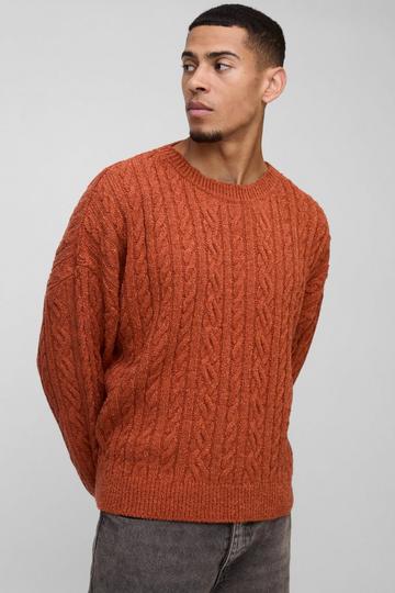 Fluffy Knit Crew Neck Oversized Jumper rust