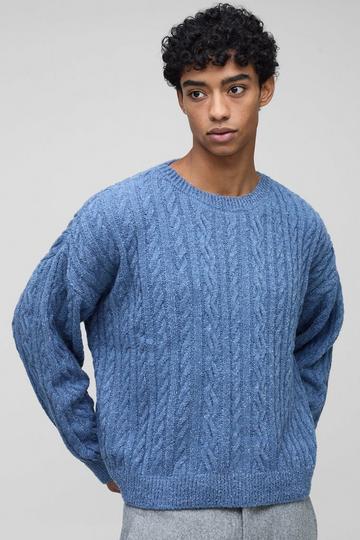 Boucle Cable Knit Boxy Jumper slate blue