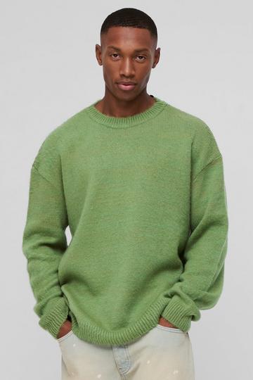 Fluffy Knit Crew Neck Oversized Jumper olive