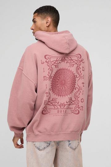 Pink Oversized Limited Edition Puff Print Washed Hoodie