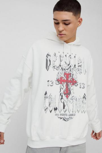 Oversized Official Cross Graphic Hoodie white