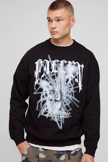 Oversized Gothic Cherub Graphic Sweatshirt black