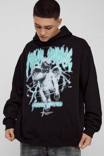 Oversized Angel Graphic Hoodie black