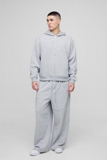 Oversized Boxy Star Applique Zip Through Hooded Tracksuit grey marl