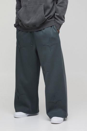 Extreme Wide Leg Star Applique Split Hem Jogger slate blue