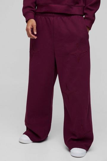 Extreme Wide Leg Star Applique Split Hem Jogger burgundy