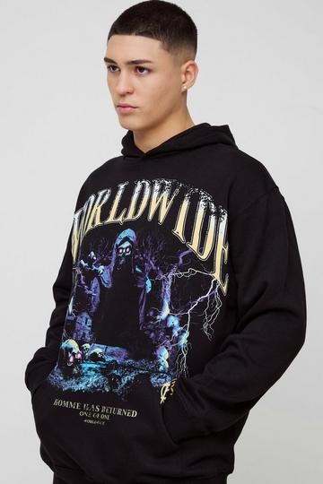 Oversized Worldwide Skeleton Graphic Hoodie black