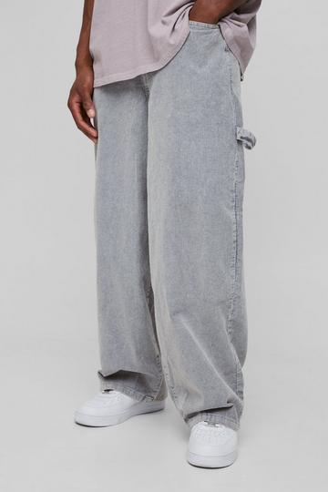 Pantalon charpentier baggy délavé en velours côtelé charcoal