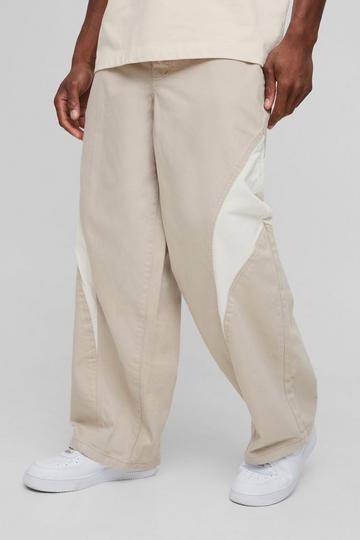 Tan Brown Baggy Corduroy & Twill Panelled Trousers