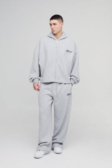 Extreme Oversized Boxy Zip Through Hoodie & Wide Leg Tracksuit grey marl