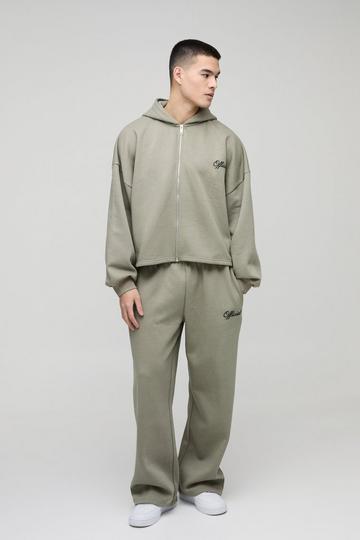 Extreme Oversized Boxy Zip Through Hoodie & Wide Leg Tracksuit khaki