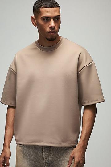 Oversize t-shirt i scuba med hög halsmudd taupe